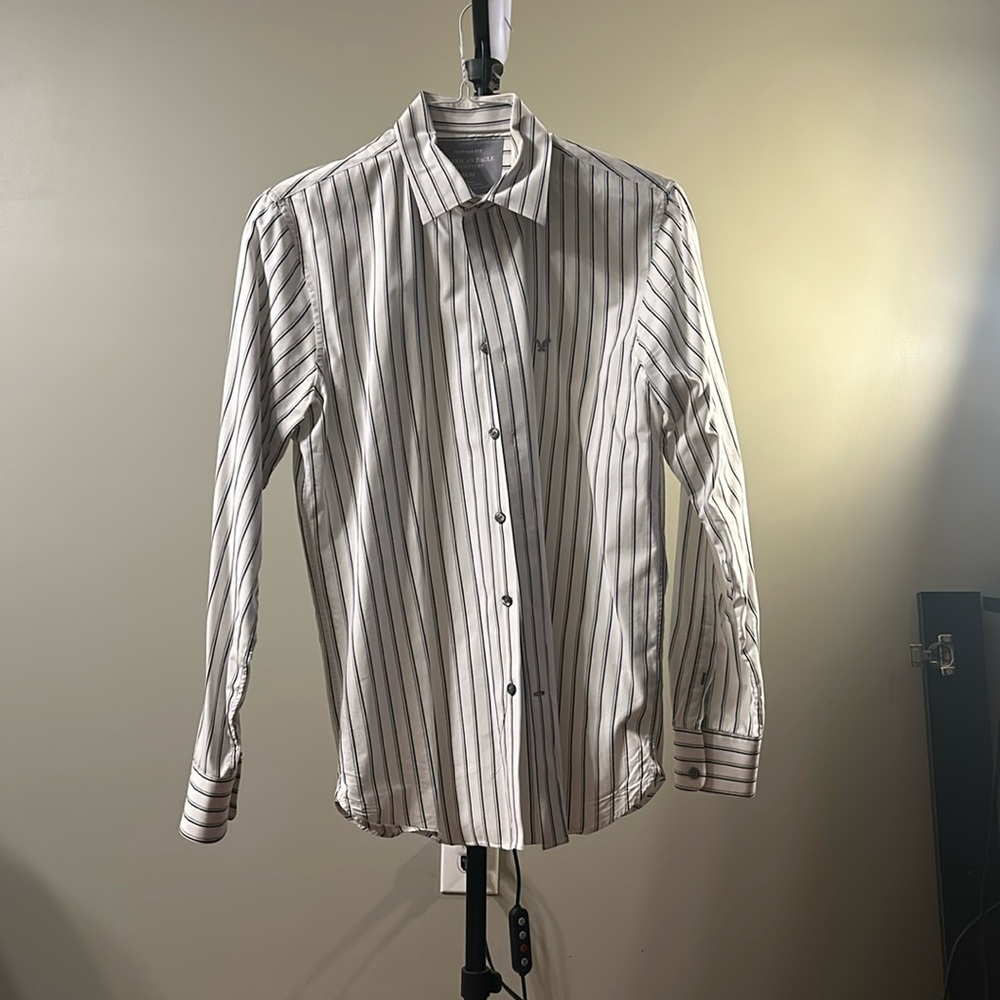 White w/ Black Stripes - Dress Shirt - Medium - Dry Cleaned